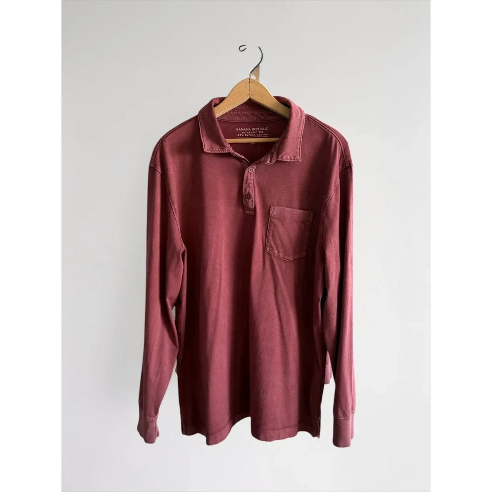 Banana Republic Authentic Tee Mens XL Burgundy Supima Cotton Long Sleeve Polo